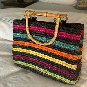 Straw and bamboo multi colored handbag